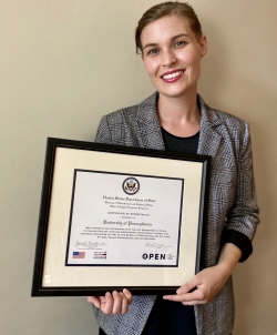 Gillstrom holds the certificate of recognition from the U.S. Department of State