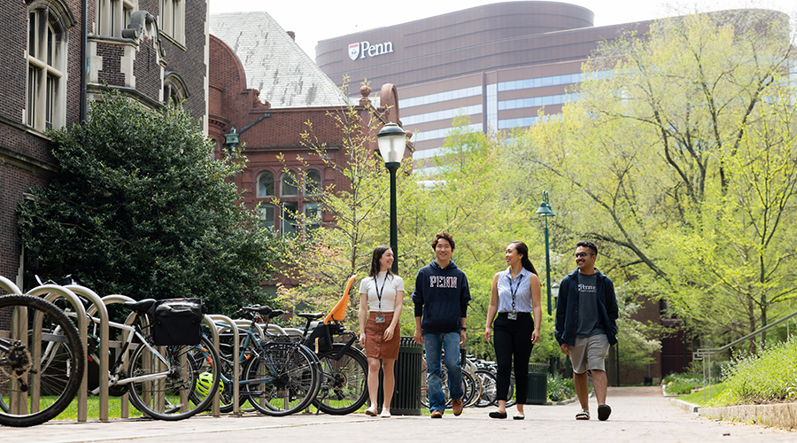 Students walk through Penn's tree-lined campus