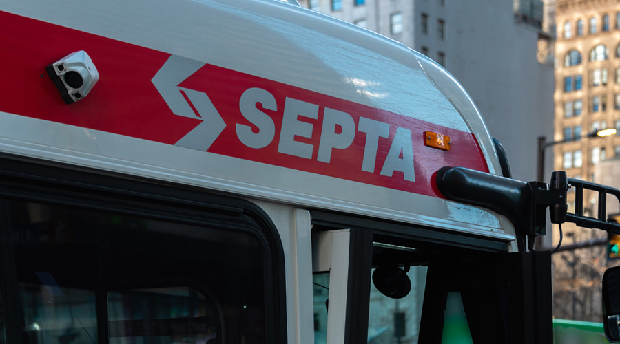 A close-up of a SEPTA bus