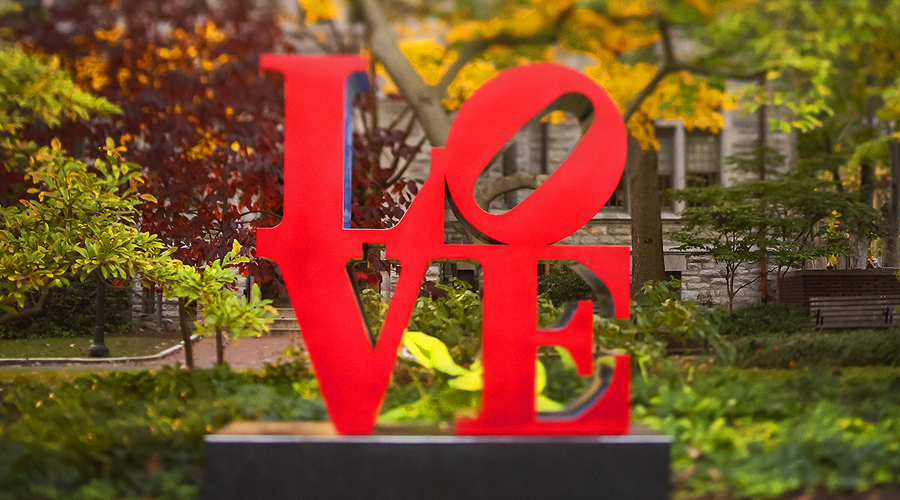 Photo of the LOVE statue on Penn campus